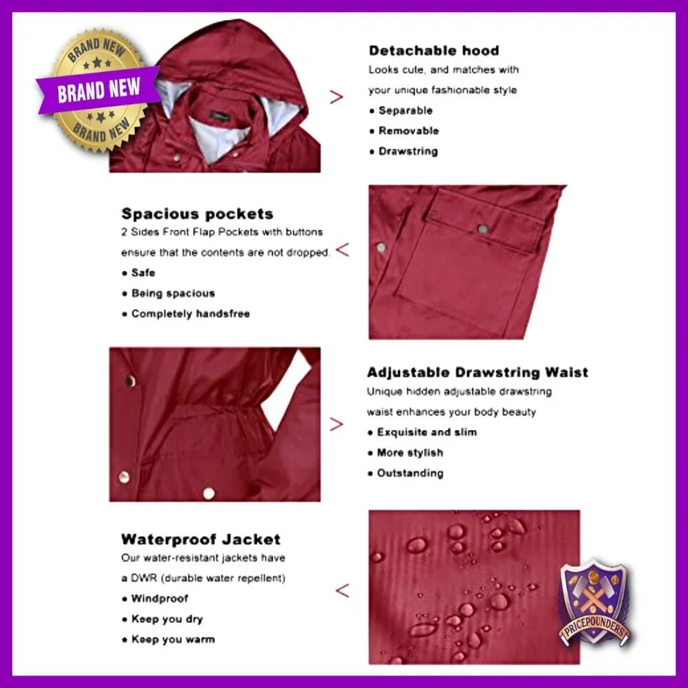 Lightweight Waterproof Raincoat Hooded Trench Coat Striped Outdoor Activewear
